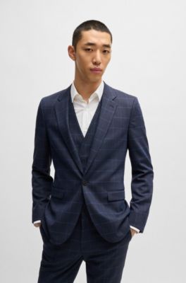 Extra-slim-fit suit in checked performance-stretch cloth, Dark Blue