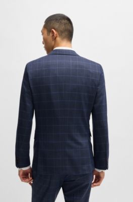 Extra-slim-fit suit in checked performance-stretch cloth, Dark Blue