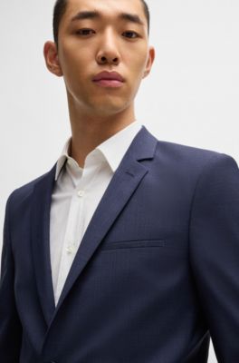 Americana extra slim fit de lana virgen jaspeada, Azul oscuro