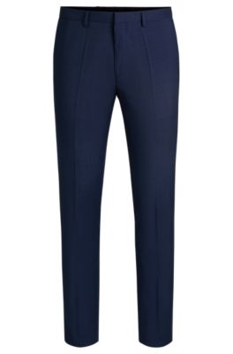 Extra-slim-fit suit trousers in melange wool, Dark Blue