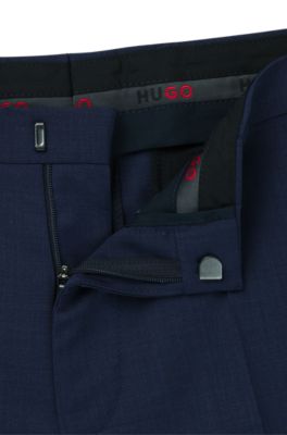Extra-slim-fit suit trousers in melange wool, Dark Blue