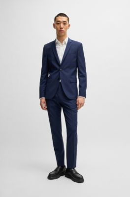 Extra-slim-fit suit trousers in melange wool, Dark Blue