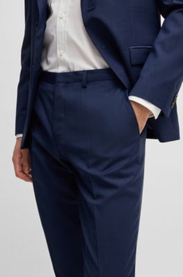 Extra-slim-fit suit trousers in melange wool, Dark Blue