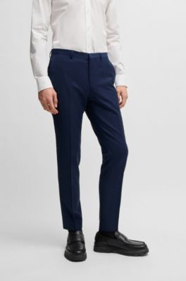 Extra-slim-fit suit trousers in melange wool, Dark Blue