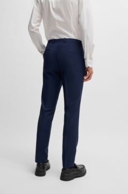 Extra-slim-fit suit trousers in melange wool, Dark Blue