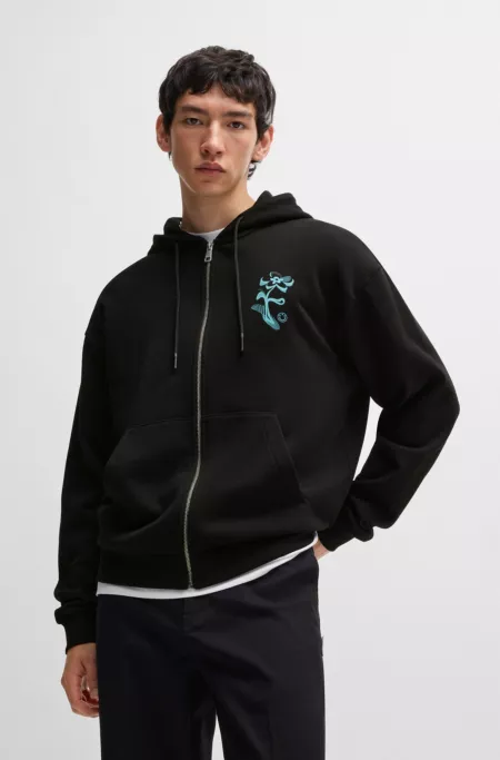 Cotton-terry zip-up hoodie with seasonal artwork