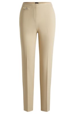 Crease-front chinos in stretch satin, Light Beige