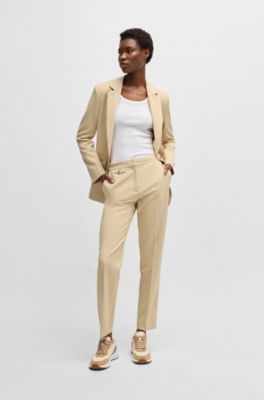 Crease-front chinos in stretch satin, Light Beige