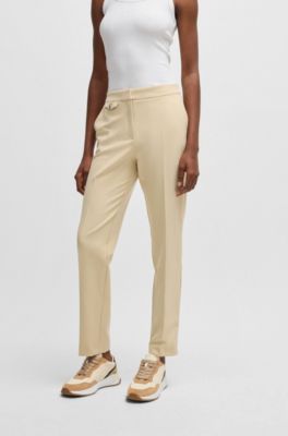 Crease-front chinos in stretch satin, Light Beige