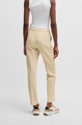Crease-front chinos in stretch satin, Light Beige