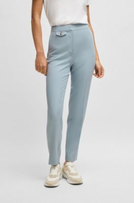Crease-front chinos in stretch satin, Blue