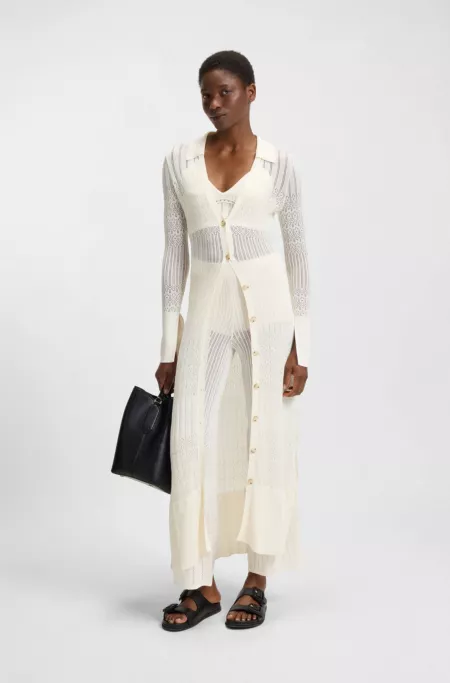 Long knitted cardigan with collar