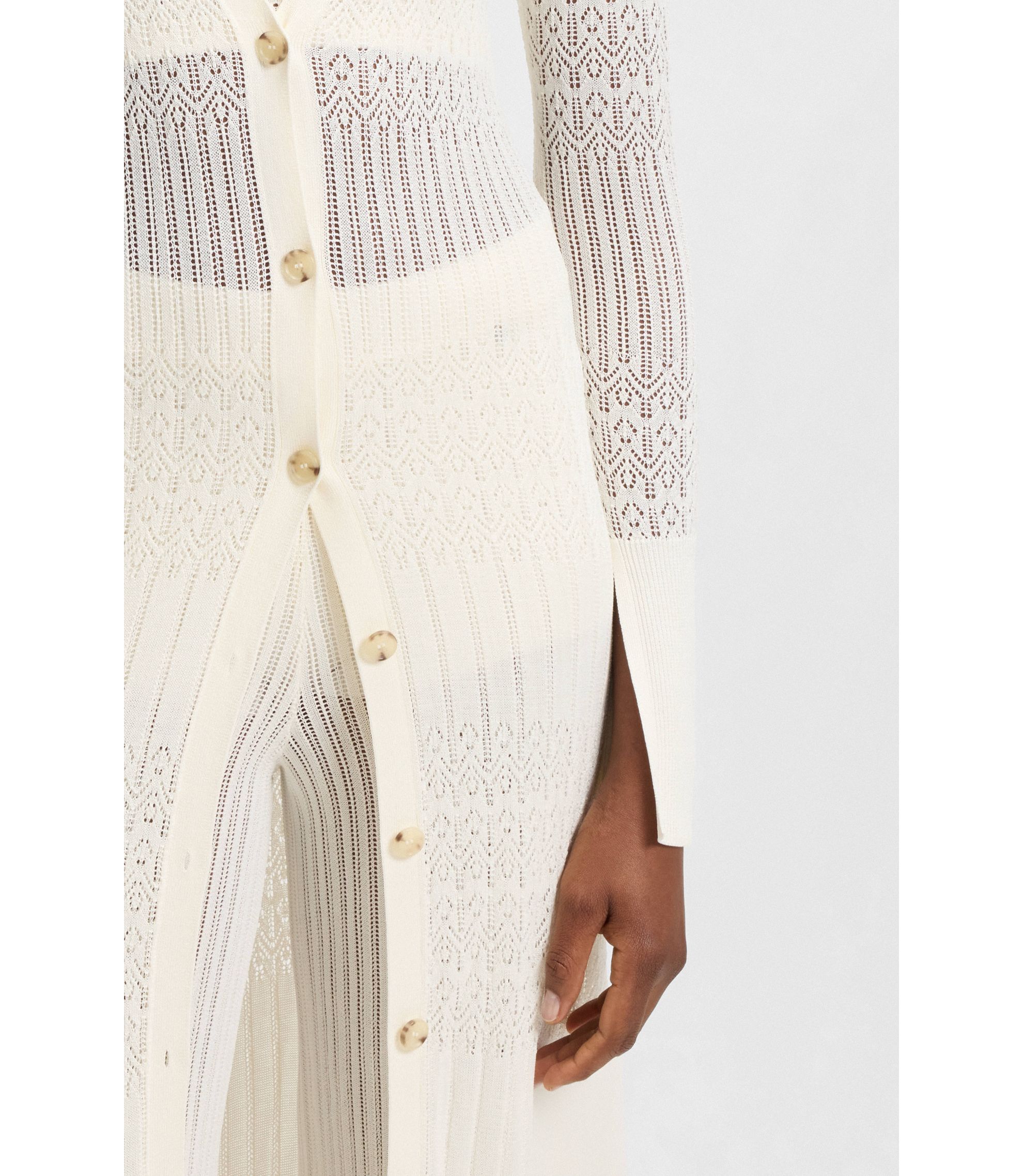 美品 HUGO BOSS ホワイトミンク アンゴラ カシゴラ ベルト ロング BOSS - Long knitted cardigan with collar - White