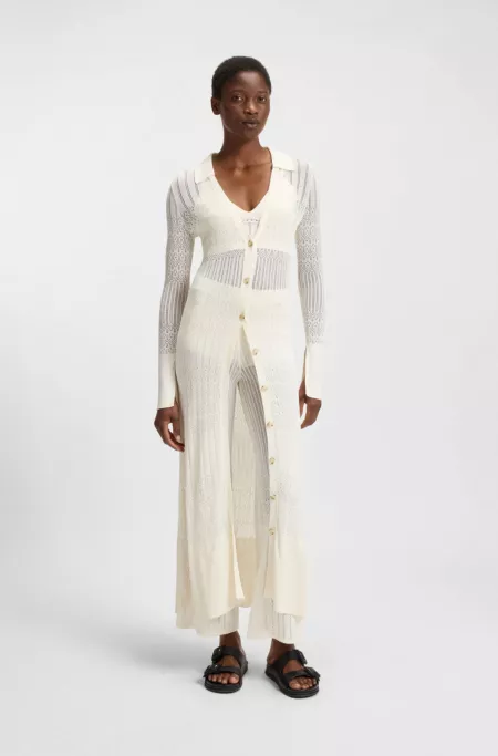 Long knitted cardigan with collar