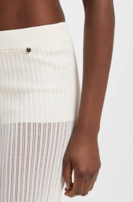 Knitted trousers in stretch fabric with mixed structures, White