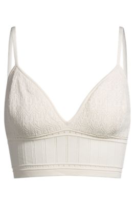 Knitted top in stretch fabric with mixed structures, White