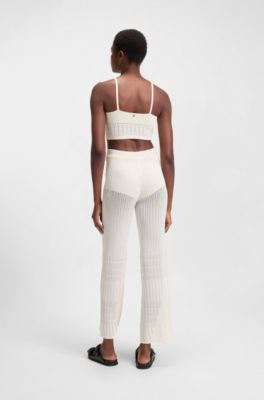 Knitted top in stretch fabric with mixed structures, White