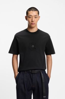 Camiseta de interlock de algod&oacute;n con logos apilados, Negro