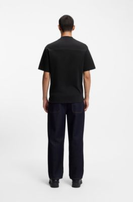 Camiseta de interlock de algod&oacute;n con logos apilados, Negro