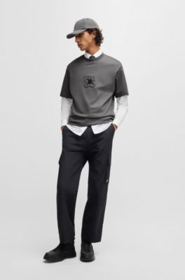 Stacked-logo T-shirt in interlock cotton, Light Grey