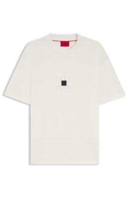 【送料&関税込】Hugo Boss Logo Cotton T-shirt HUGO - Interlock-cotton T-shirt with stacked logos - White