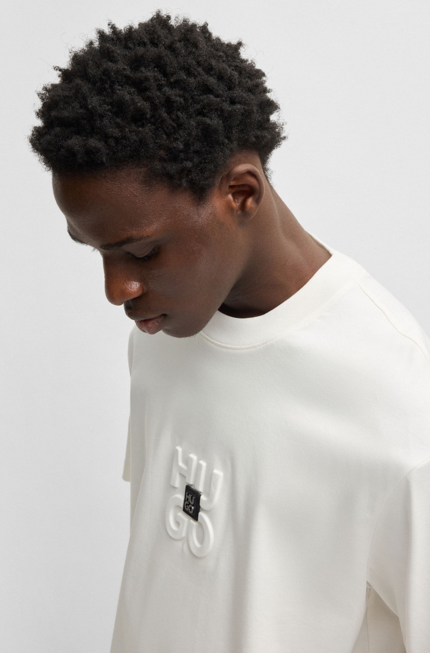 HUGO - Interlock-cotton T-shirt with stacked logos - White