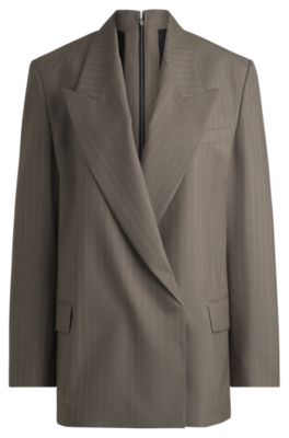 Hugo Boss Rear-zip Blazer In Pinstripe Virgin Wool In Light Grey