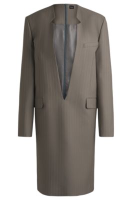 Hugo Boss V-front Dress In Pinstripe Virgin Wool In Light Grey