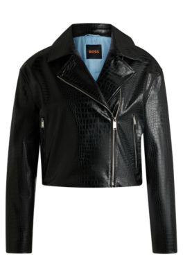 ブランデー BOSS BOSS - Crocodile-embossed biker jacket in faux leather - Black