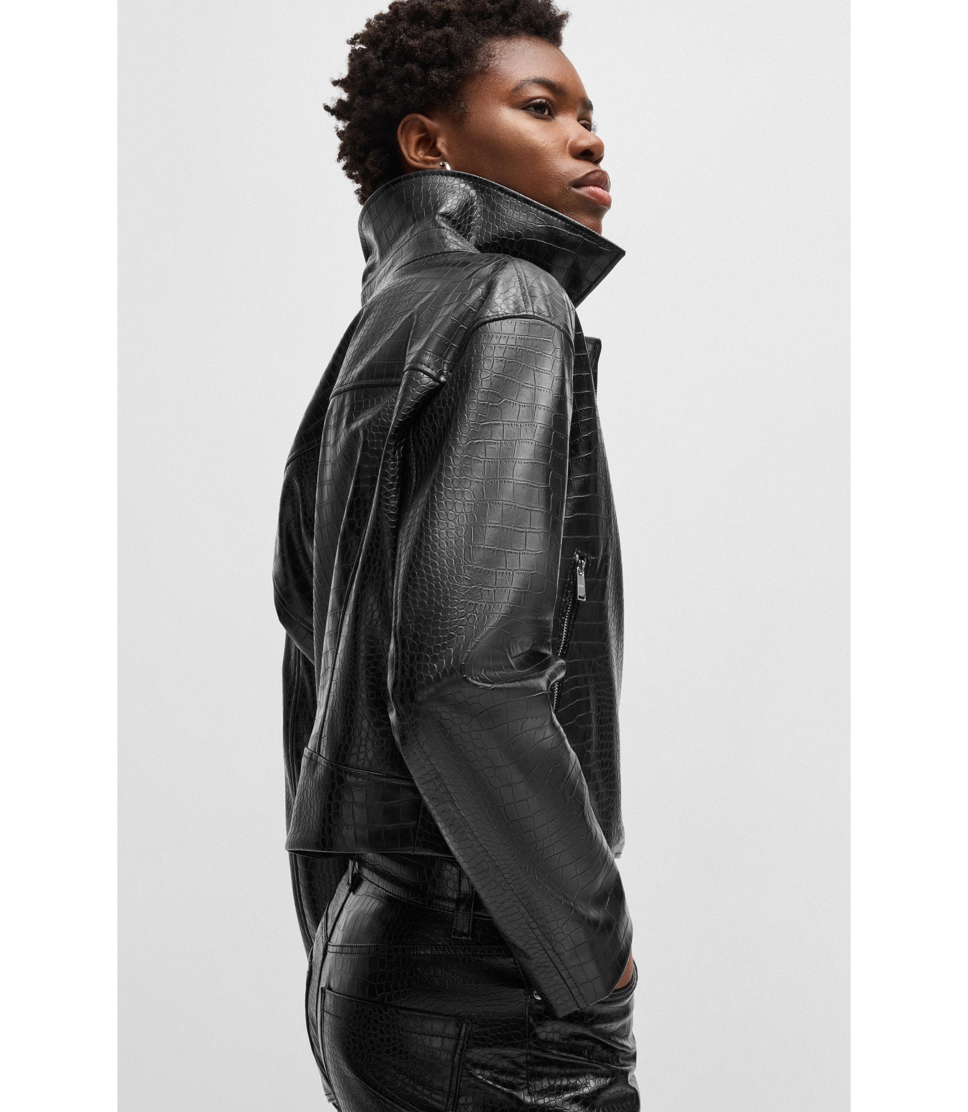 即完品　BELVET Croc-Embossed Leather Jacket Belvet Croc Embossed Leather Jacket