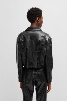 BOSS - Crocodile-embossed biker jacket in faux leather - Black