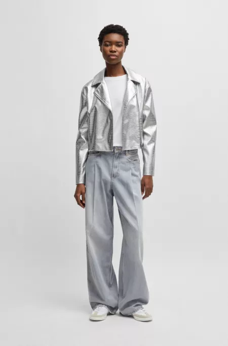 Faux-leather jacket with crocodile embossing