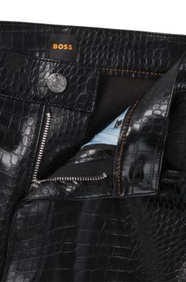 Pantalon Straight en similicuir emboss&eacute; fa&ccedil;on croco, Noir