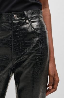 Pantalon Straight en similicuir emboss&eacute; fa&ccedil;on croco, Noir