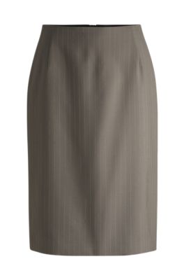 Hugo Boss Pinstripe Pencil Skirt In High-twist Wool In Light Grey