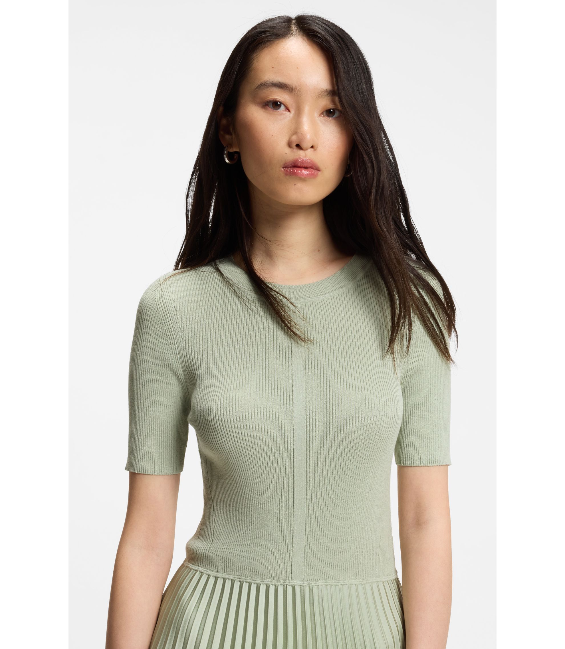 hugo boss pleated dress BOSS - Mixed-material dress with pleated skirt