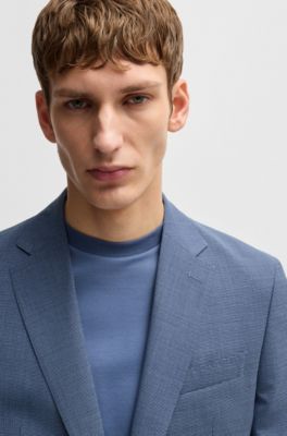 Slim-fit suit in patterned stretch cloth, Blue