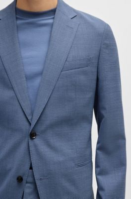 Slim-fit suit in patterned stretch cloth, Blue