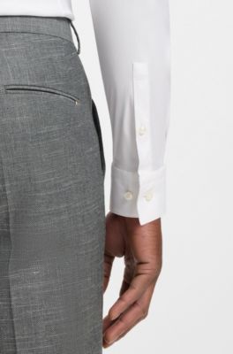 Pantalones slim fit de mezcla de lana con dibujo, Plata