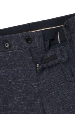 Pantalones slim fit de mezcla de lana con dibujo, Azul oscuro