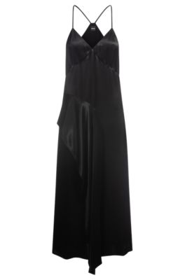 Sateen dress with waterfall detail, Black