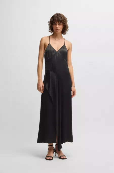 Sateen dress with waterfall detail