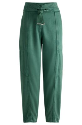 Hugo Boss Regular-fit Trousers With Paperbag Waist In Light Green