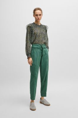 Regular-fit trousers with paperbag waist, Light Green