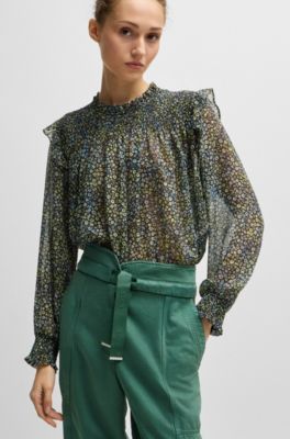 Regular-fit trousers with paperbag waist, Light Green
