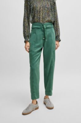 Regular-fit trousers with paperbag waist, Light Green