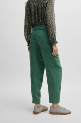 Regular-fit trousers with paperbag waist, Light Green