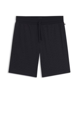 Short de pyjama en coton avec cordon et logo imprim&eacute;, Bleu fonc&eacute;