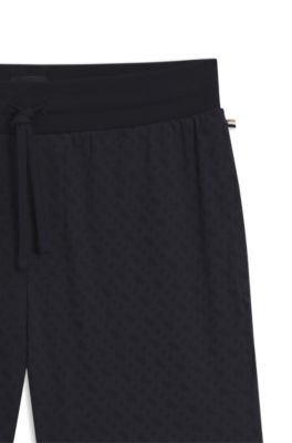 Drawstring pajama shorts in cotton with printed branding, Dark Blue
