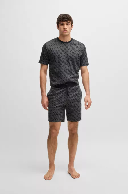 Drawstring pajama shorts in cotton with printed branding